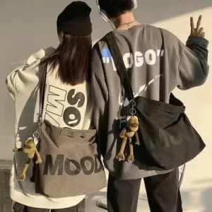 Stylish matching couple canvas bags, symbolizing love and connection, ideal for daily use.